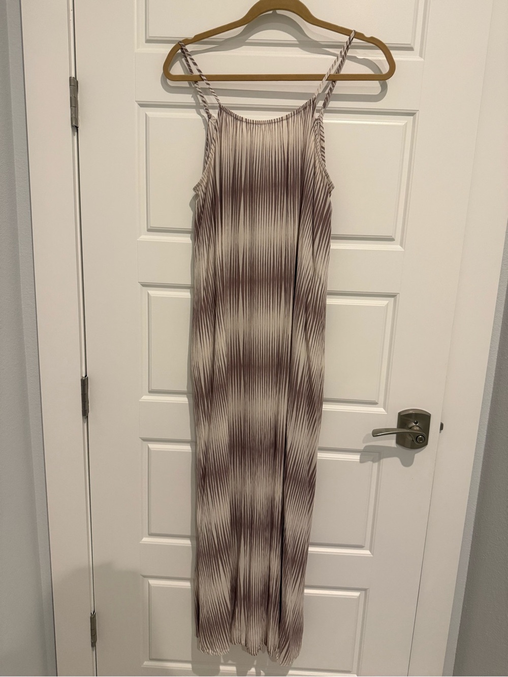 a new day Sleeveless Pleated Maxi Dress in Taupe and Cream Stripes